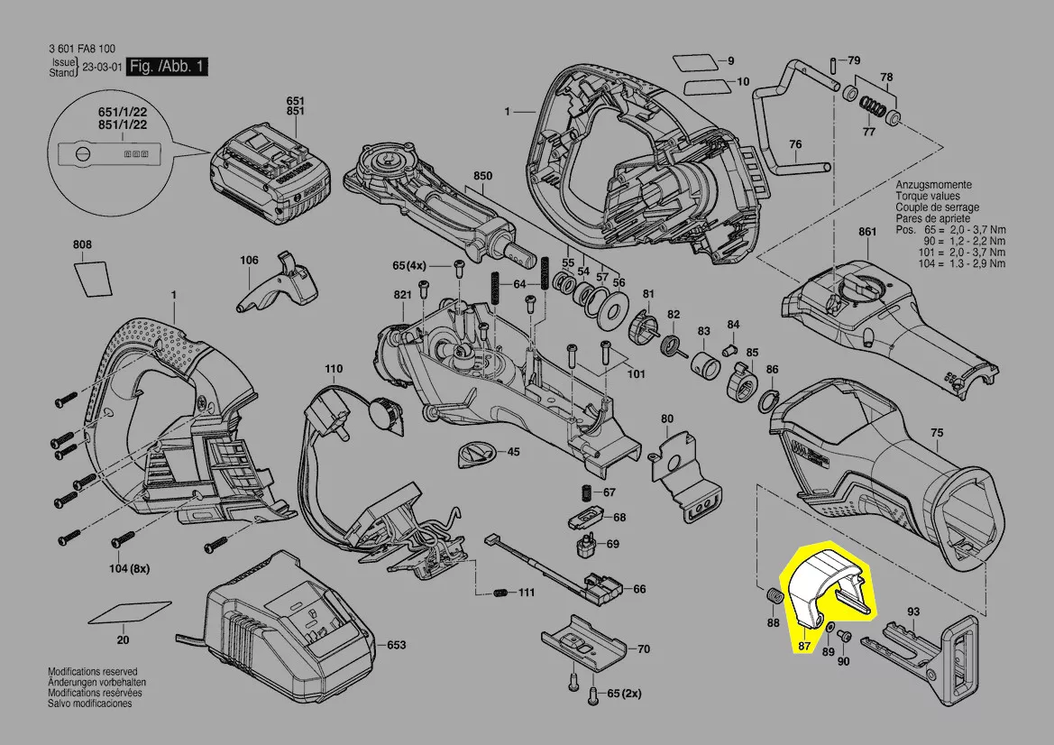 levier de déverrouillage lame réf. 2 607 990 159 Bosch